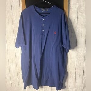 Polo Ralph Lauren Henley Men XLT Shirt Blue Featherweight Mesh Prep Red Pony 461